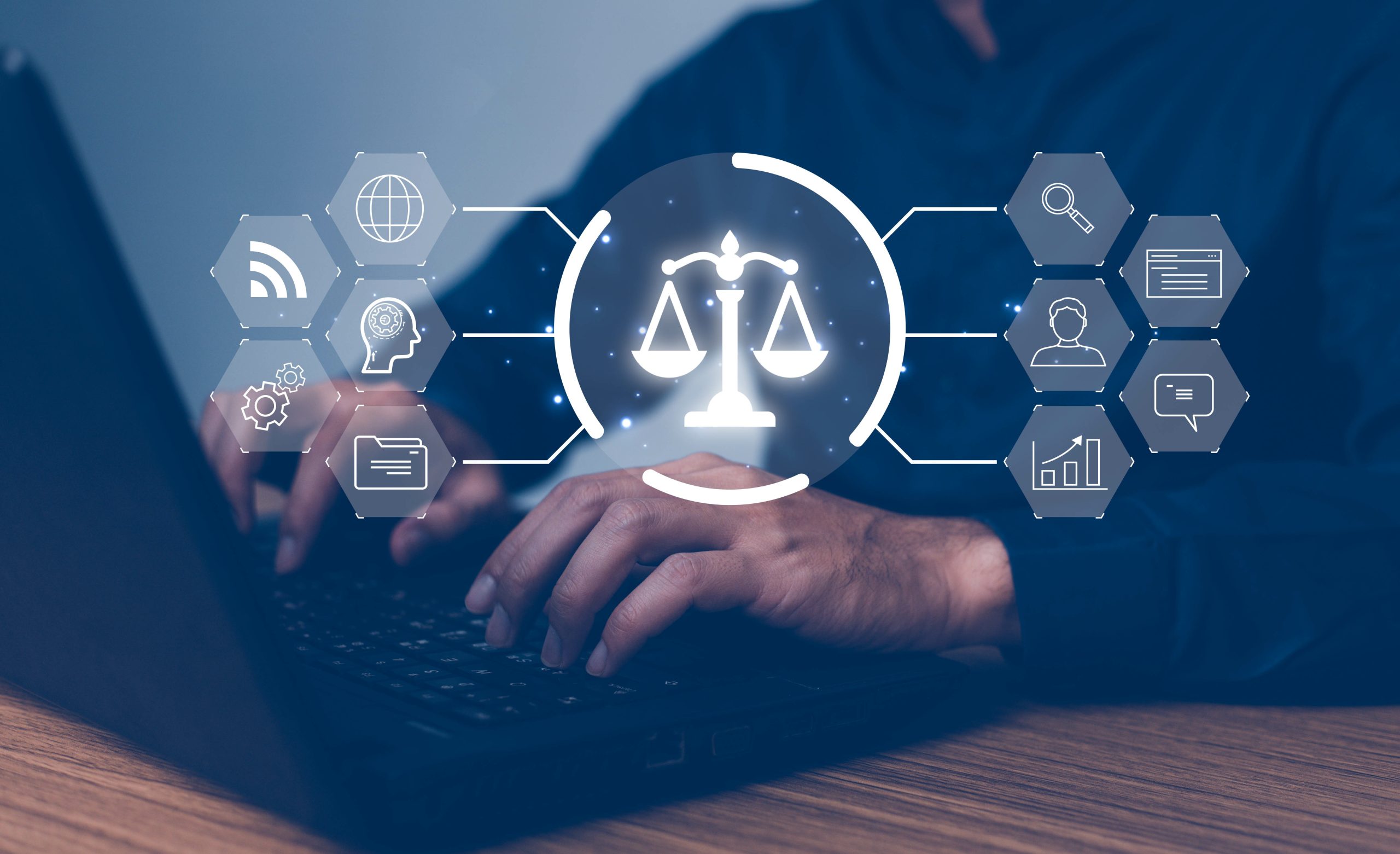 AI ethics or AI Law concept. Developing AI codes of ethics. Compliance, regulation, standard , business policy and responsibility for guarding against unintended bias in machine learning algorithms.